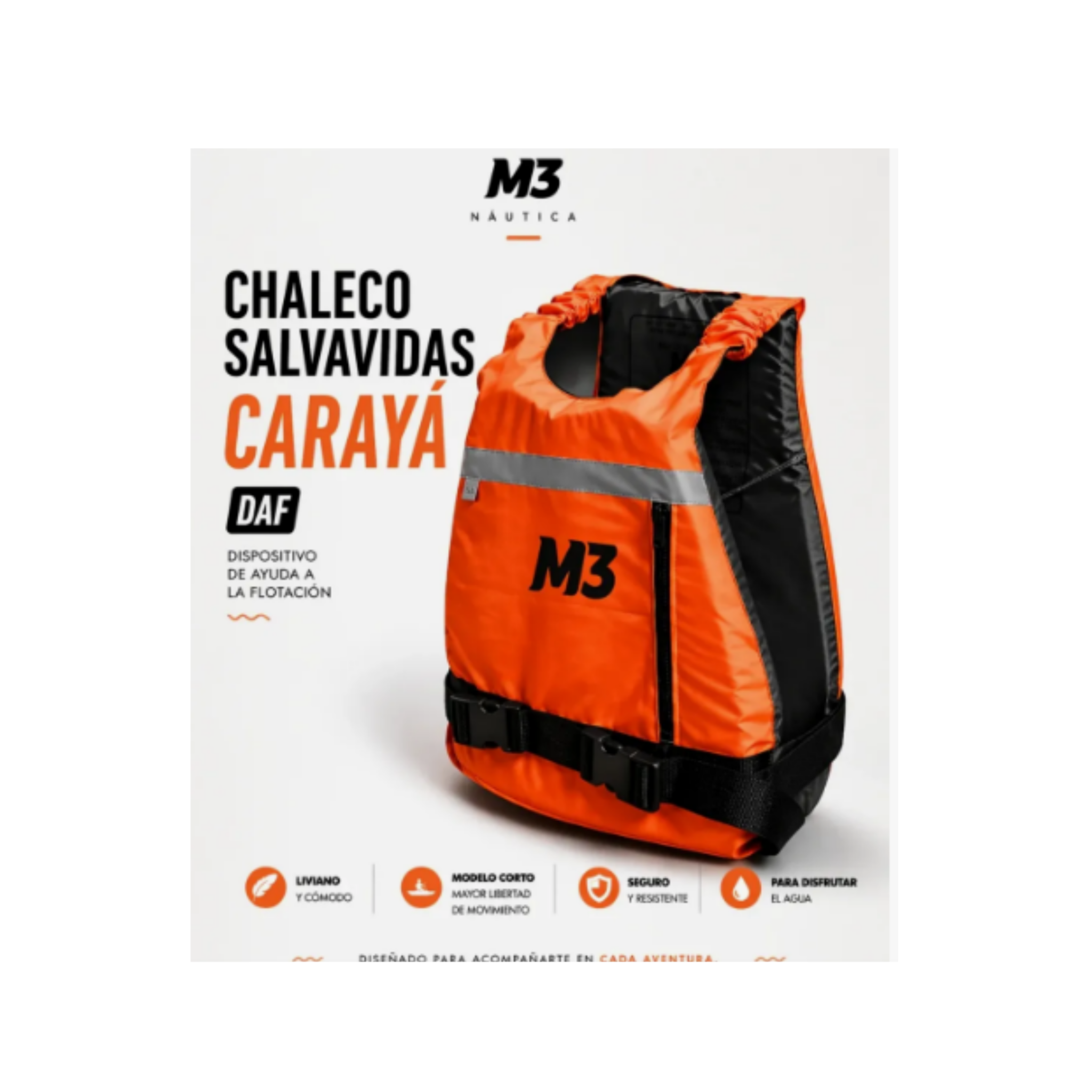 Tela trucker resinada. • Hilado de poliéster. • Columna de agua 500ml. • Hebillas de resina acetal.