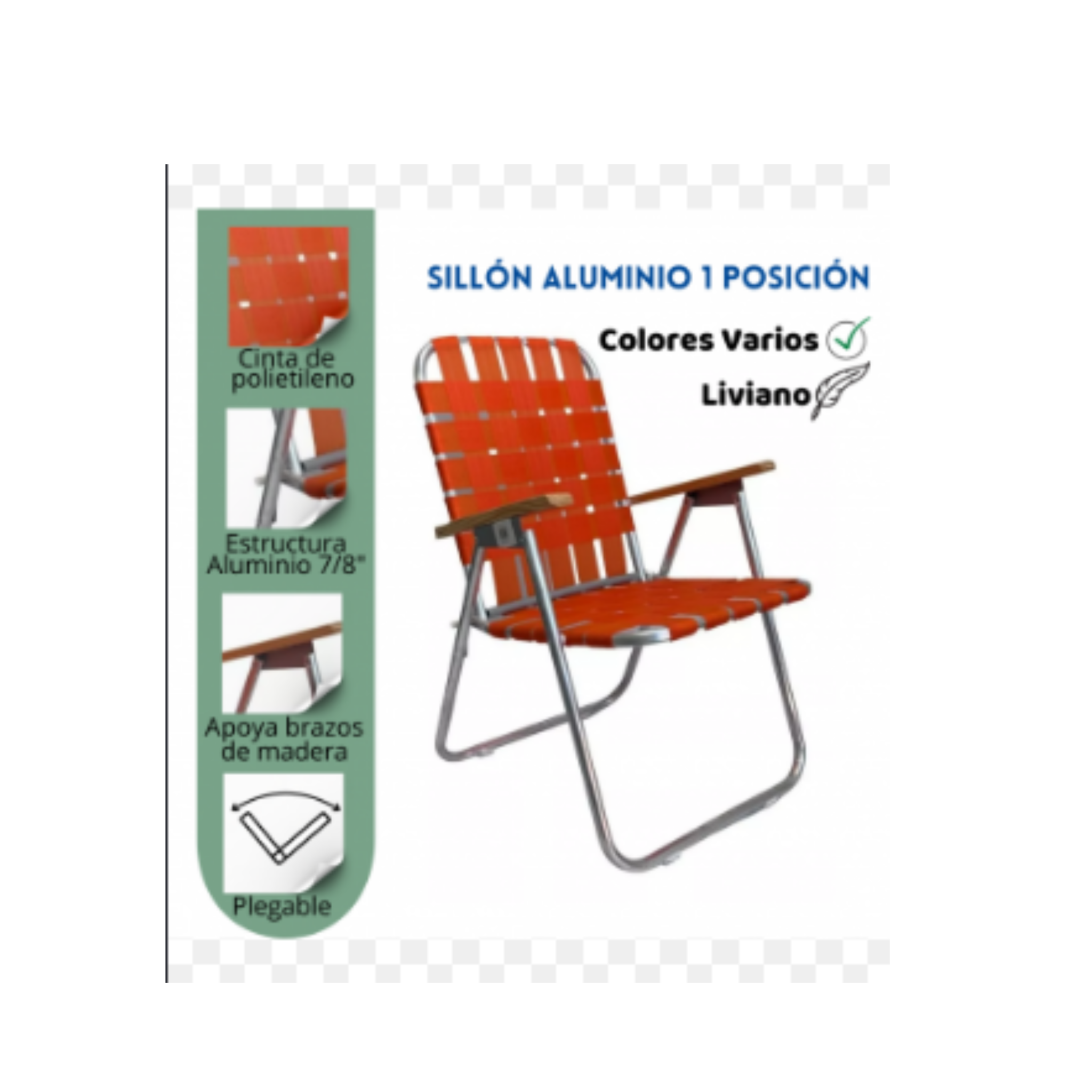 Aluminio reforzado Material del asiento Poliéster Con apoyabrazos Sí Material del apoyabrazos Madera