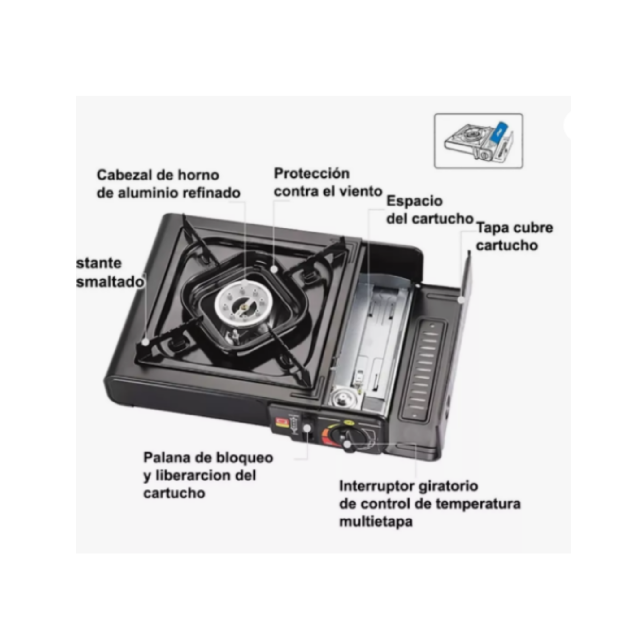 Anafe Cocina Portátil Camping 1 Hornalla Gas Butano Valija