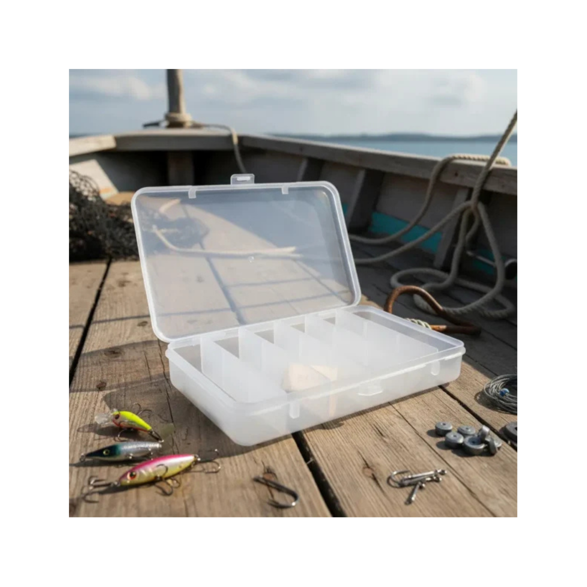 CAJA CON DIVISIONES, TRANSPARENTE , ACRILICO,
