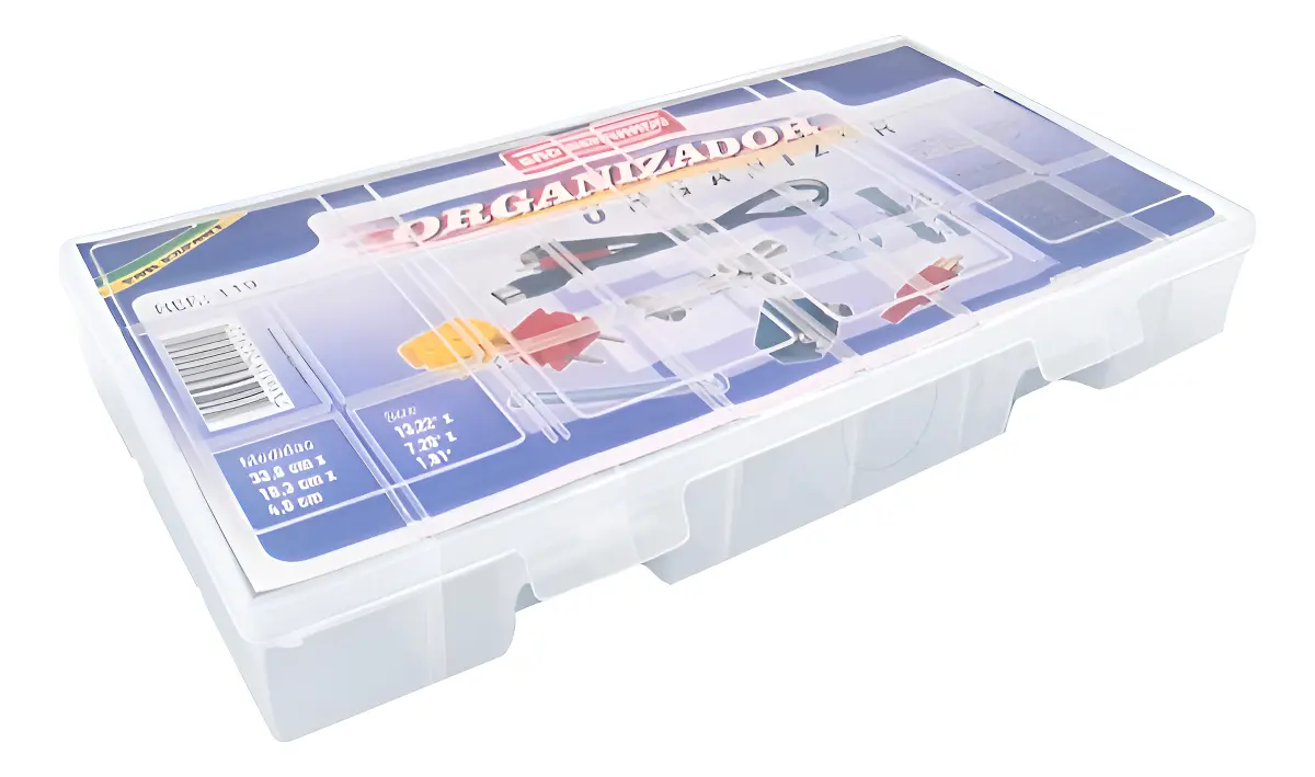 Cantidad de compartimentos: 17 De plástico. Apilables. Con tapa y trabas de seguridad.